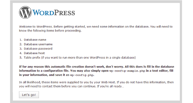 WordPress Installation Stage 1